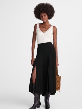 Madewell Circle Midi Skirt in Black Crêpe de Chine Size 12 Witchy/Fairy